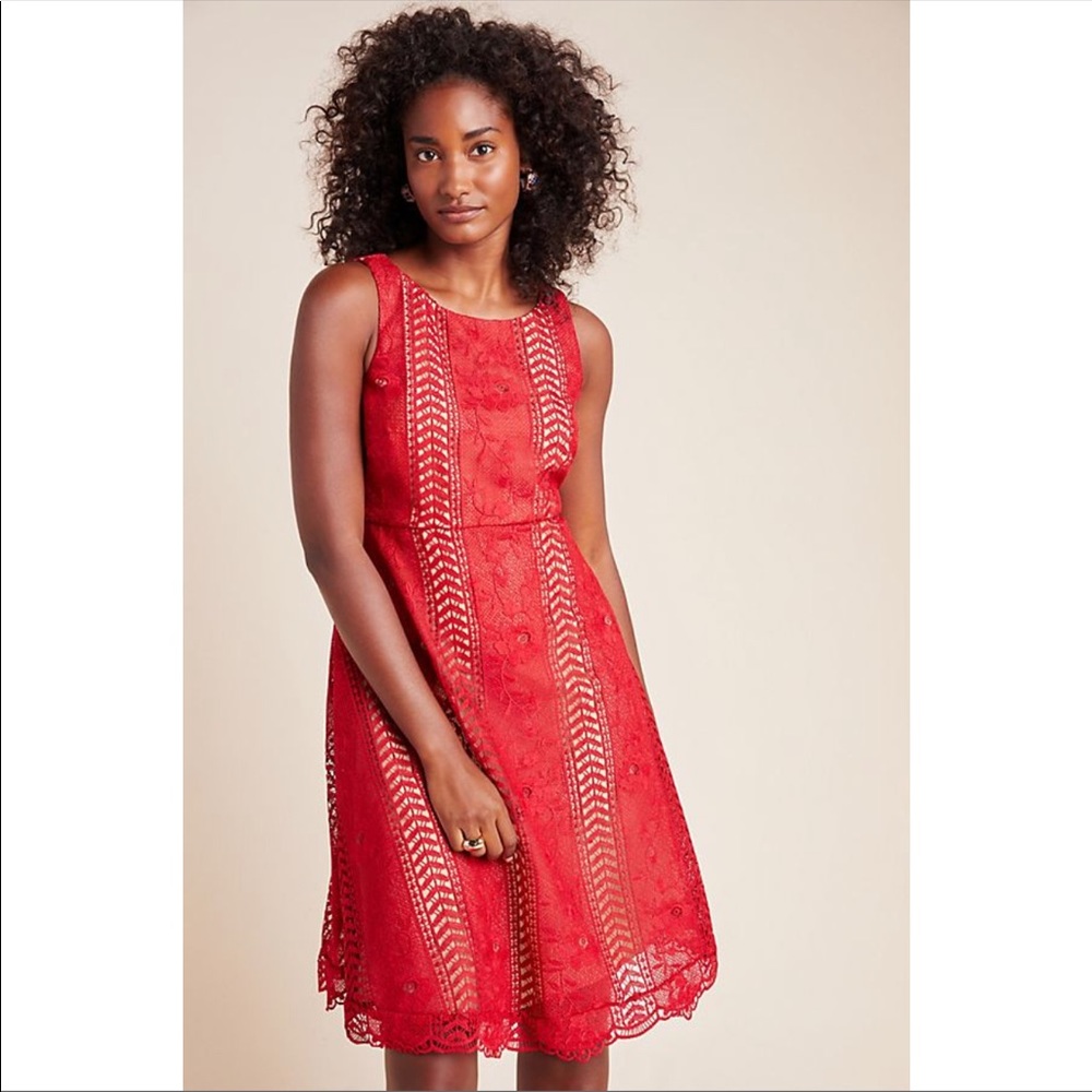 NEW RARE Anthropologie Red mini lace dress - Picture 2 of 7